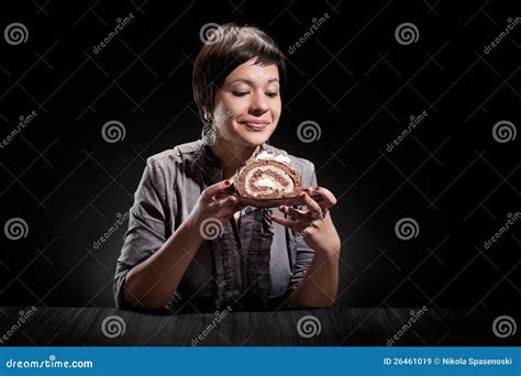 Elegant Girl Eating a Chocolate Cake Stock Image - Image of caucasian, chocolate: 26461019