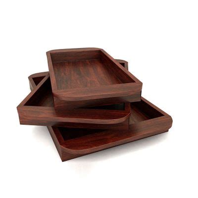 Solid Wood Serving Tray Set of 3 U Shape Trays With Handles - Mahogany ...