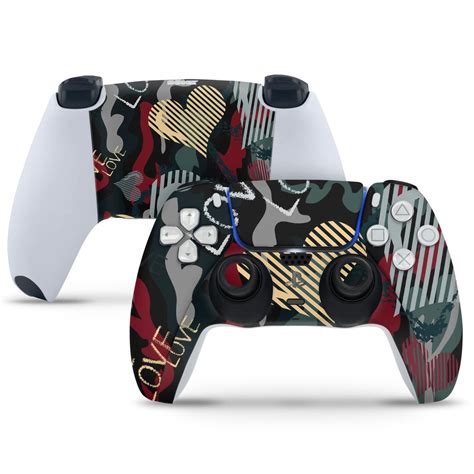 PlayStation 5 Controller Skin - Love Symbols With Dark Green Grey Red ...