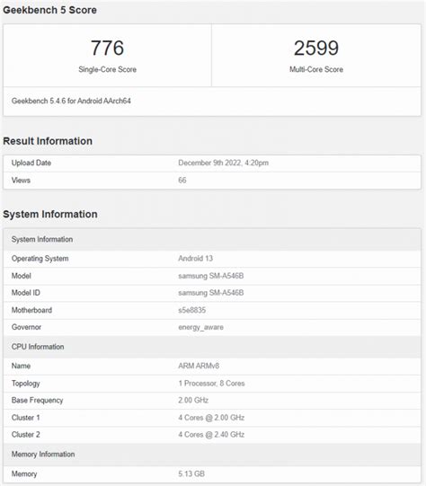 Samsung Galaxy A54 5G appears on Geekbench with Exynos 1380 SoC ...