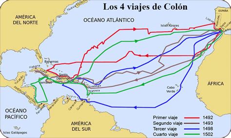 Mapa de los viajes de Cristóbal Colón a América - Mapa de América ...