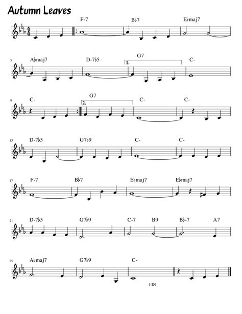 Autumn Leaves sheet music for Piano download free in PDF or MIDI