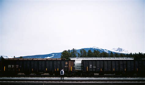 Train across the mountain landscape of Jasper National Park, Alberta ...