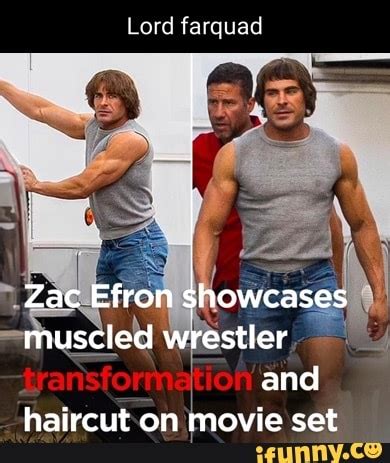 Lord farquad Zac Efron showcases muscled wrestler and haircut on movie set - iFunny