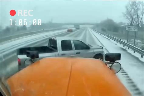 Michigan Snow Plow Struck By Out-of-Control Pickup On Slick Roads