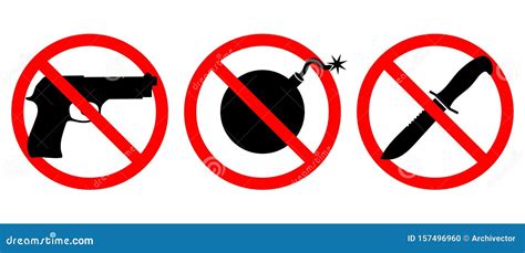 Weapons are Prohibited Icons Set Stock Vector - Illustration of criminal, print: 157496960