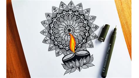 Diya mandala art | Diwali Diya mandala | Easy Diya mandala For Diwali ...