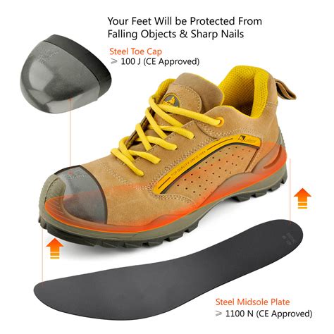 Safetoe Breathable Lightweight Leather Steel Toe Safety Work Shoes ...