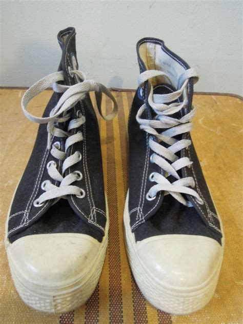 1950s vintage hi-top sneakers converse style black canvas