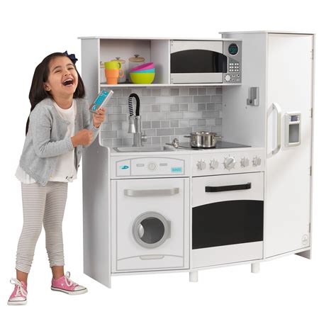 KidKraft Large Play Kitchen with Realistic Lights and Sounds - White #Ad #Play, #affiliate, # ...