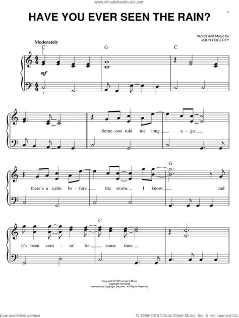 Revival - Have You Ever Seen The Rain? sheet music for piano solo