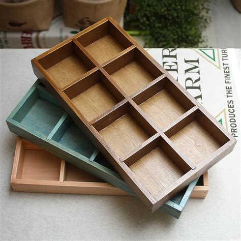 32CM Zakka 8 Grids Wooden Storage Trays 1PC Japan Style DIY Classification Small Pot Desktop ...