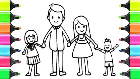 How to Draw Happy Family for KIDS - Learn Coloring Page for Children - YouTube