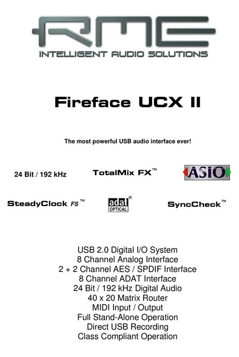 RME AUDIO FIREFACE UCX II MANUAL Pdf Download | ManualsLib