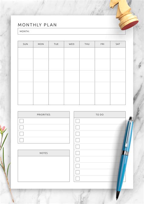 Download Printable Monthly Plan Template PDF