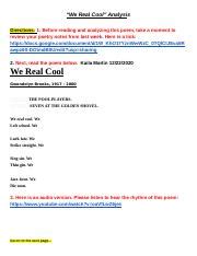 We Real Cool Poetry Analysis--2020 1 .docx - "We Real Cool" Analysis ...