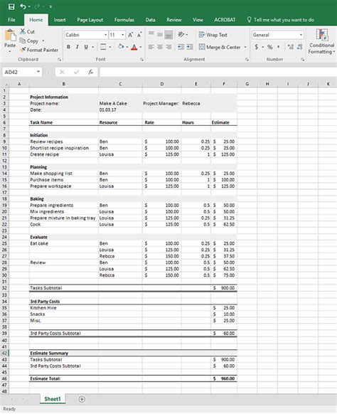 Project Cost Estimate And Budget Template