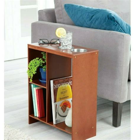 Narrow Space Saving Side End Sofa Table Drink Cup Holder Storage Book Shelf - Walmart.com ...