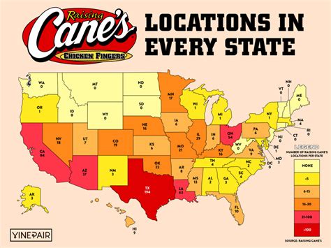 The Number of Raising Cane’s Locations in Every State [MAP] | VinePair