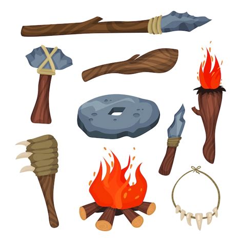 Premium Vector | Stone age symbols set, weapon and tools of caveman ...