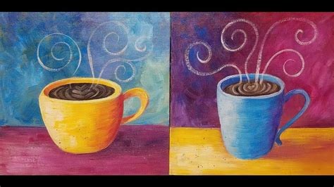 COFFEE Cup Acrylic Painting Tutorial LIVE Easy Beginner Kitchen Art FREE... | Pinturas, Dibujos
