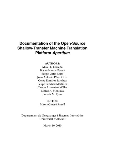 (PDF) Documentation of the open-source shallow-transfer machine translation platform Apertium