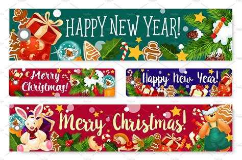 Christmas New Year holidays vector greeting banner | Decorative Illustrations ~ Creative Market