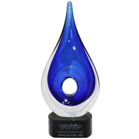 Blue Rain Drop Art Glass Award | Personalized Artglass Trophy| Paradise Awards