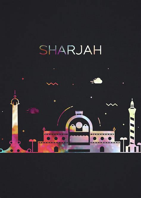 Sharjah City Skyline Whimsical Fun Tall Dark Series Mixed Media by Design Turnpike - Fine Art ...