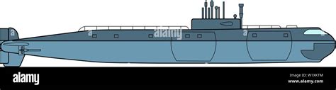 Detailed Submarine. Side view. Warship in realistic style. Military ship. Battleship model ...