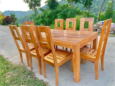 Dinning set mahogany wood table top with wood style design, Furniture & Home Living, Furniture ...