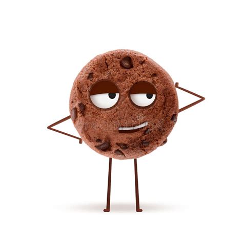 Flirty Chocolate Cookie with Languid Face on White Background Stock ...