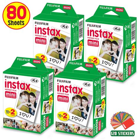 FujiFilm Instax Mini Instant Film 4 Pack (4 x 20) Total of 80 Sheets + 120 Assorted Colorful ...