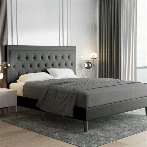 Amolife Full Size Platform Fabric Upholstered Bed Frame with Diamond ...