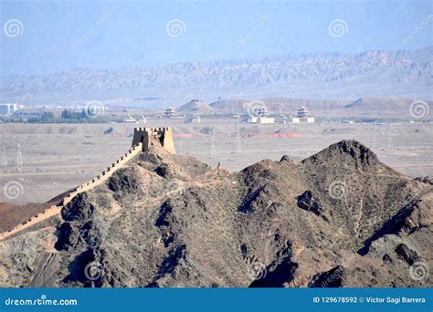 View of the Overhanging Great Wall at Jiayuguan, China Stock Photo - Image of path, china: 129678592