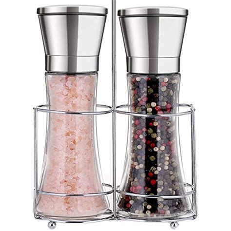 Professional Stainless Steel Salt And Pepper Grinder Set With Stand Manual Spice | eBay