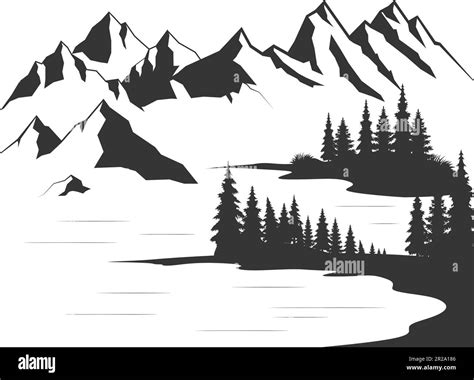 Mountain lake forest pine trees vector illustration Stock Vector Image ...