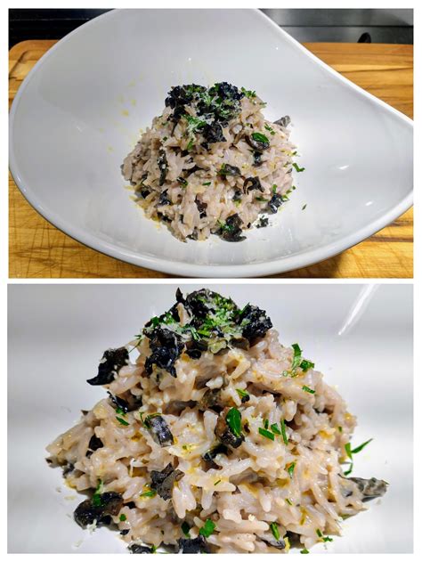 [OC] Mushroom Risotto - Rice, Cremini Mushrooms, Milk/Cream, Red Wine ...