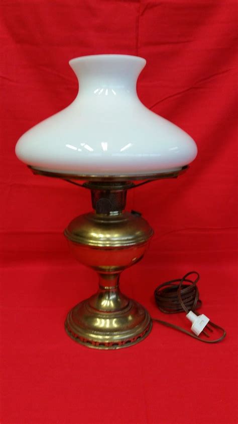 Antique Brass Aladdin Lamp ~ Vintage Electrified Works Milk Glass Shade -- Antique Price Guide ...