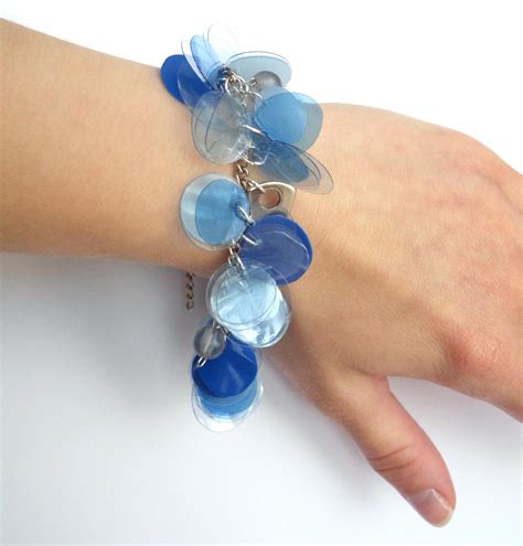 Blue Charm Bracelet Made Of Recycled Plastic Bottles And Blue Beads - Upcycled Jewelry, Eco ...