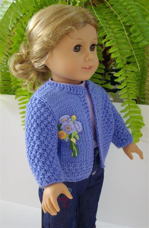 Knitting Pattern American Girl Doll 18" doll blue cardigan jacket with applique P… | American ...