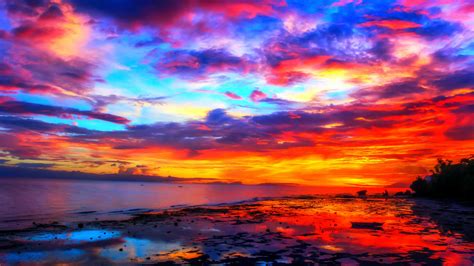 Free download Sunsets Fiery Sunset Colorful Skies Ocean Sky Colors [2500x1250] for your Desktop ...