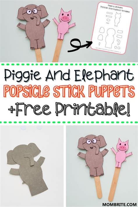 Piggie and Elephant Popsicle Stick Puppets [Free Template] | Piggie and elephant, Mo willems ...