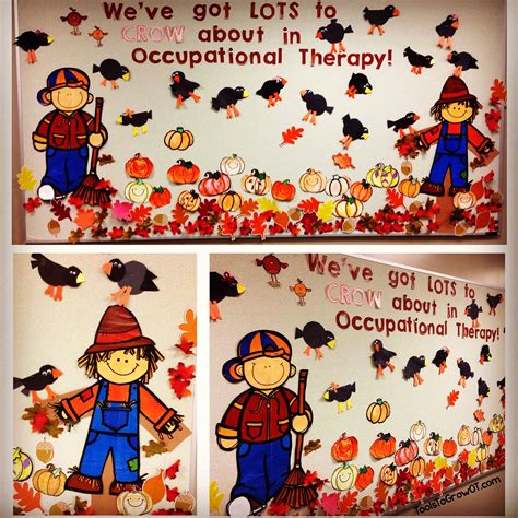 Fall themed Bulletin Board. Scarecrow, crow, pumpkin and leaves! We've got lots to crow about ...