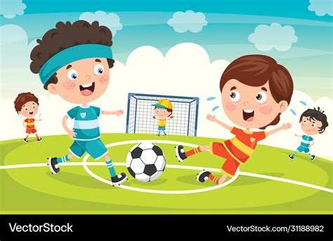 Children playing football outdoor Royalty Free Vector Image