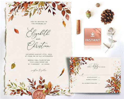 SIENNA Rustic Fall Wedding Invitation Template Autumn - Etsy | Fall wedding invitations, Wedding ...