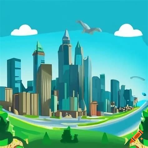 Cartoon image of a dinosaur city on Craiyon