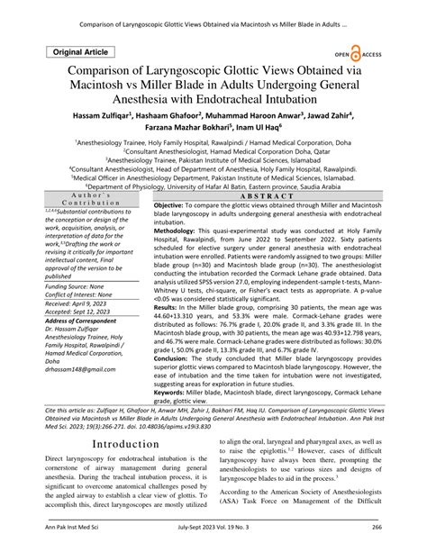 (PDF) Comparison of Laryngoscopic Glottic Views Obtained via Macintosh ...