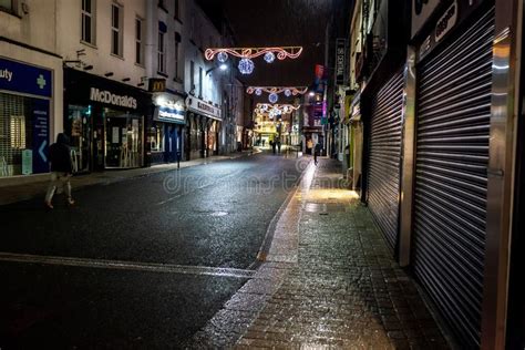 Galway / Ireland - 21/11/2020: Night Scent on Shop Street. Illuminated ...