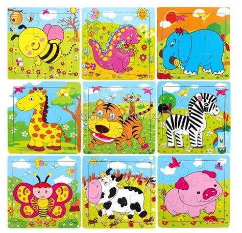 wood animal puzzles for children and baby puzzles cartoon puzzles learning and educational toys ...